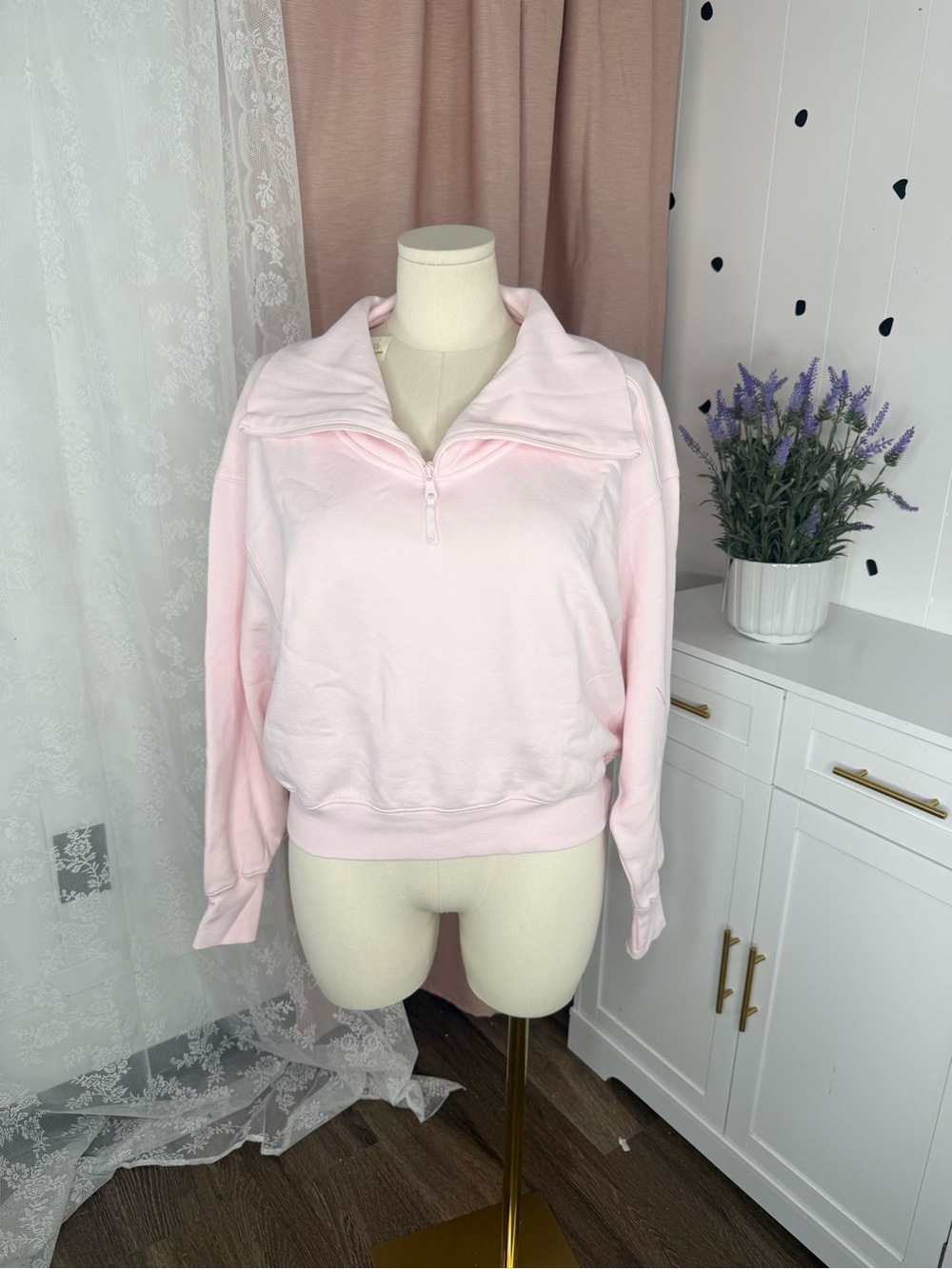 Offline Pink Petal Half-Zip Pullover Top BIN#20